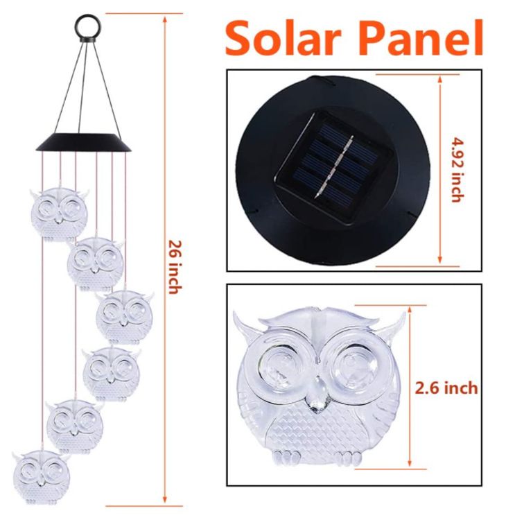 Solar LED Color-Changing Wind Chime Light – Rotating Owl & Angel Shape Garden Decor With 7 Colors, Waterproof Outdoor Hanging Lantern For Patio, Yard_voghion.com