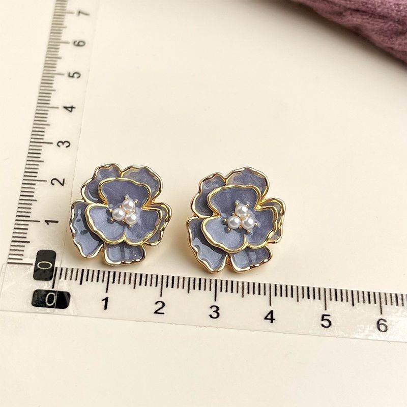 Orecchini pendenti vintage viola a forma di olio, orecchini a bottone con fiori dolci e femminili_voghion.com