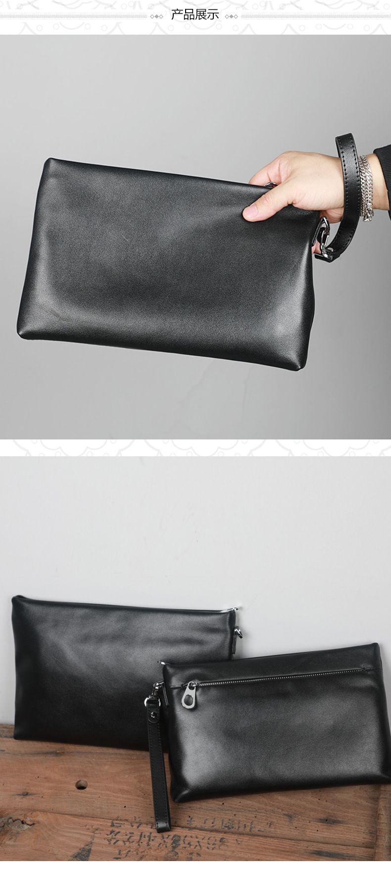 Herrentaschen Neue Herrenhandtasche Echtes Leder Herrentasche Clutch Erste Schicht Rindsleder Umschlagtasche Große Kapazität Schaffell Handytasche Einfach_voghion.com