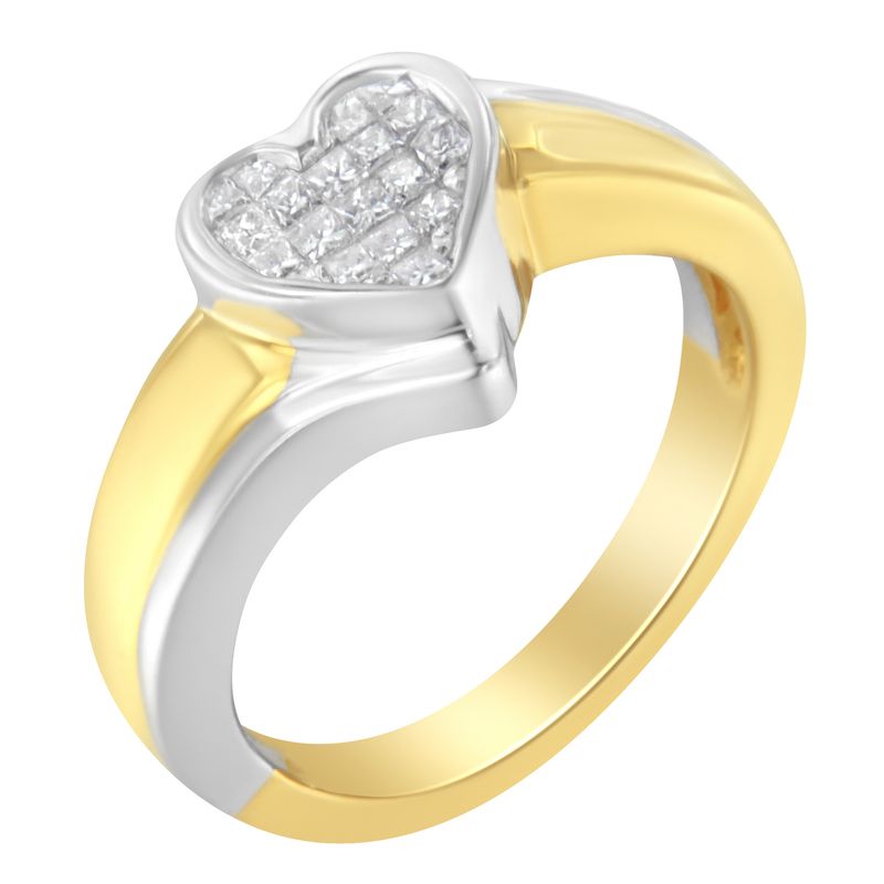 14K Two-Toned Gold Princess-Cut Diamond Heart Promise Ring (1/4 Cttw, H-I Color, I1-I2 Clarity)_voghion.com