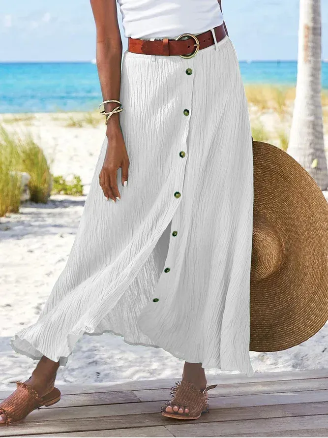 hot selling Women's S-2XL size Cotton and linen cross-border foreign trade split A-line bag buttocks mid waist long skirt_voghion.com