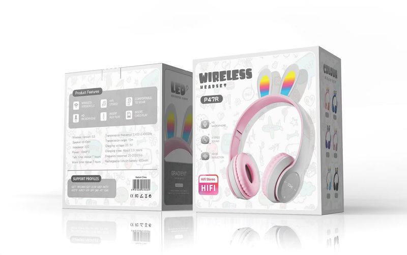 New P47R Luminous Bluetooth Headworn Rabbit Ear Mobile Wireless Games Student and Children's Earphones_voghion.com