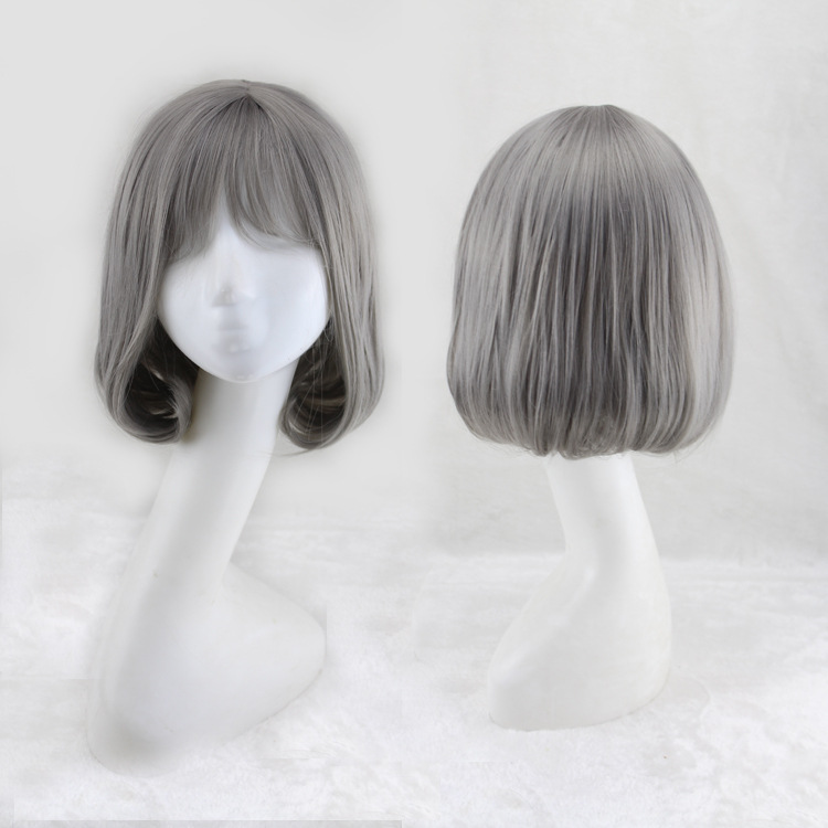 Parrucca sintetica New Air Bangs Testa di fiore di pero riccia set Parrucca corta diritta grigia da nonna_voghion.com