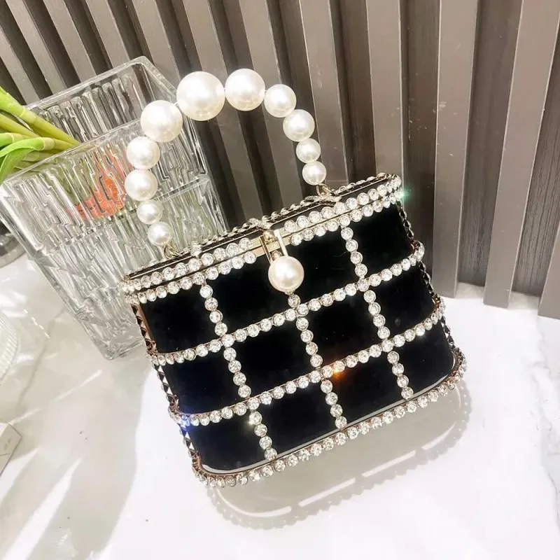 2025 Handle Evening Purses And Handbag Designer Shoulder Shiny Crystal Rhinestone Clutch Purse Bucket Bag_voghion.com