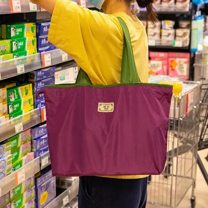 Drawstring Eco-Friendly Fashion Supermarket Foldable Shopping Reusable Waterproof Travel Grocery Bag 250402_voghion.com