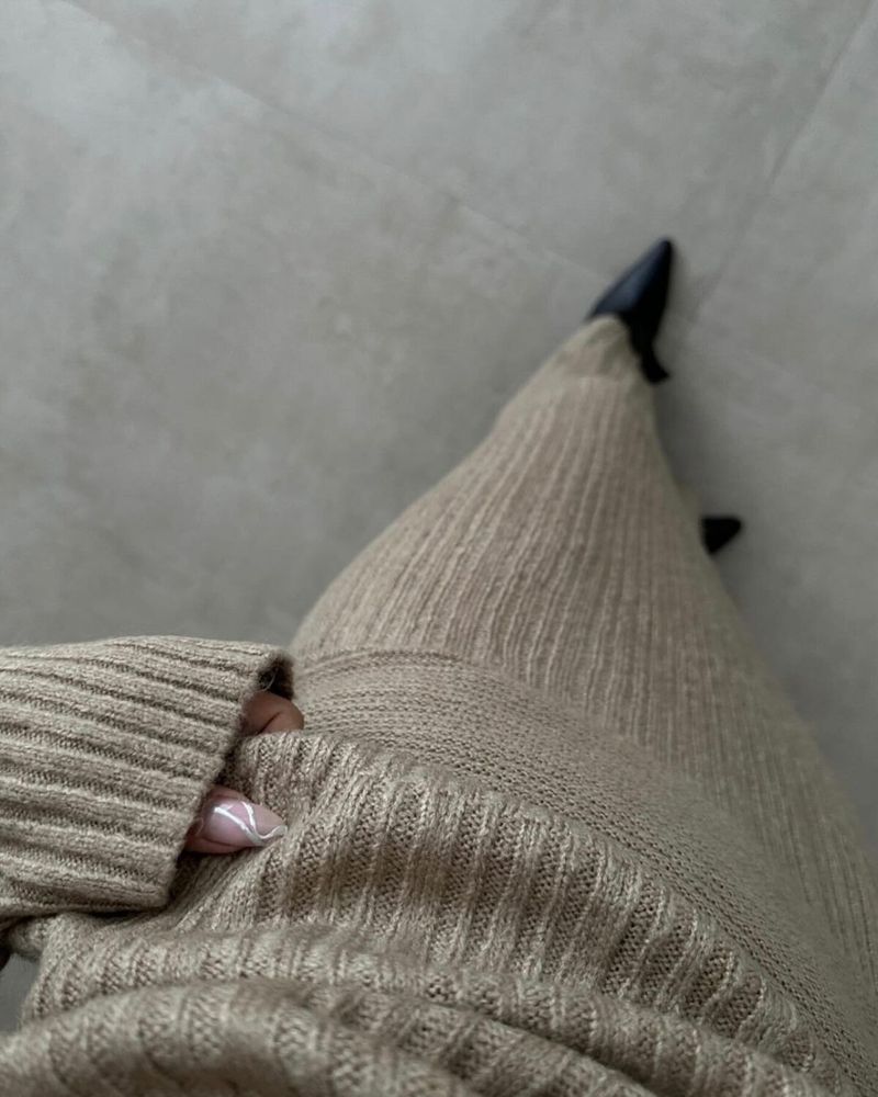 Women's Clothing One Shoulder Slim Loose Solid Color Knitted Sweater Two piece Set Long Sleeve_voghion.com