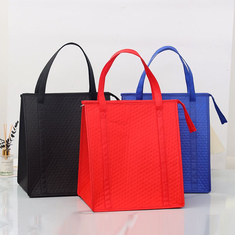 Borsa isolante in tessuto non tessuto con motivo a pois in rilievo, borsa per la spesa portatile, borsa per il ghiaccio per barbecue, borsa in pellicola di alluminio ispessita_voghion.com