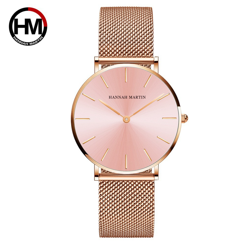 Orologio da donna sottile con cinturino in maglia d'acciaio, stile minimalista, impermeabile, leggero e di lusso, con movimento giapponese._voghion.com