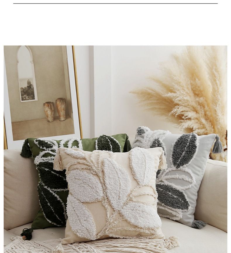 Taie d'oreiller brodée marocaine en forme de feuille avec insert pour canapé de salon, coussin de sieste, modèle de chambre_voghion.com