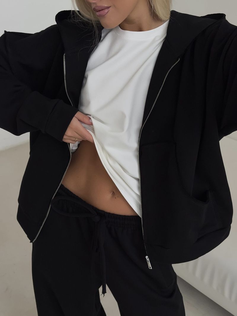 Trainingsanzug-Set mit Kapuze und Reißverschluss für Damen und Hose mit Kordelzug – Stilvolles Streetwear-Zweiteiler-Outfit für einen lässigen und sportlichen Look_voghion.com