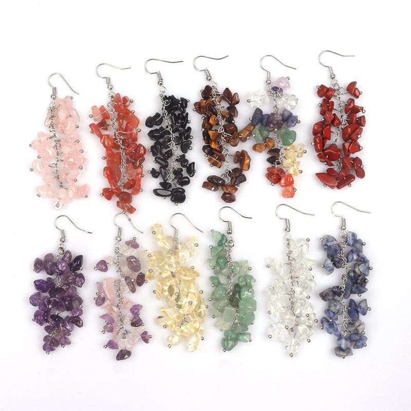 Orecchini con nappa di ghiaia di cristallo a 7 colori - Gioielli lunghi fatti a mano in stile bohémien_voghion.com