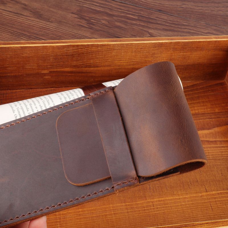 Estuche para lápices de cuero genuino personalizado, retro, hecho a mano, de cuero de Caballo Loco, primera capa de piel de vaca, estuche para bolígrafo, funda protectora creativa en stock_voghion.com