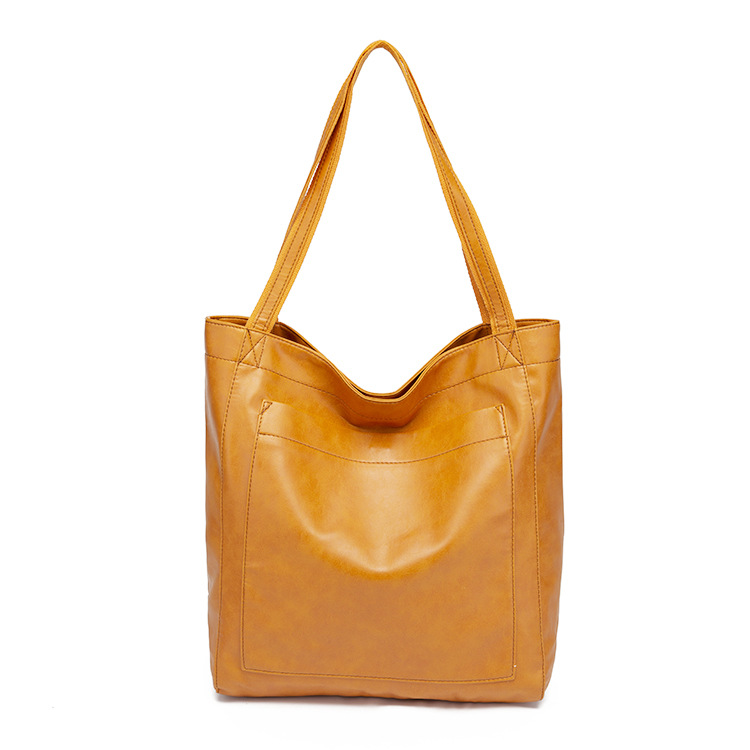 Retro oil wax leather simple all-in-one tote commuter women's bag shoulder bag_voghion.com