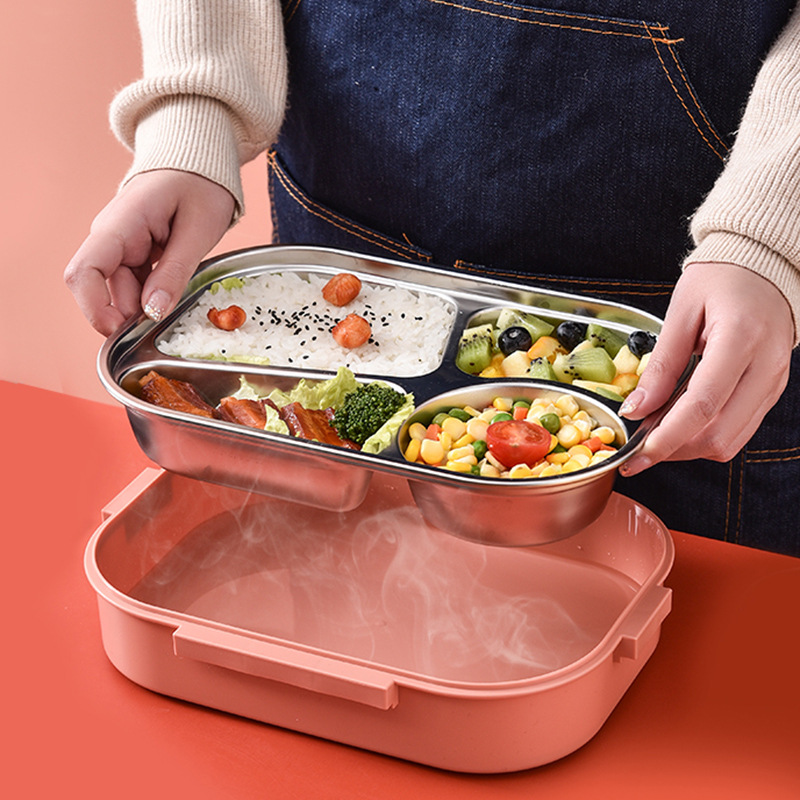 304 stainless steel lunch box with insulation, portable for office students, large capacity partition, microwave oven heating, portable lunch box_voghion.com
