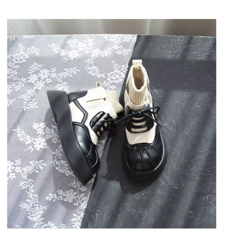 Botas martin de cabeça de concha para mulheres 2023 novo outono e inverno aumentar sola grossa combinando botas curtas de lã tubo meias botas de tornozelo alto_voghion.com