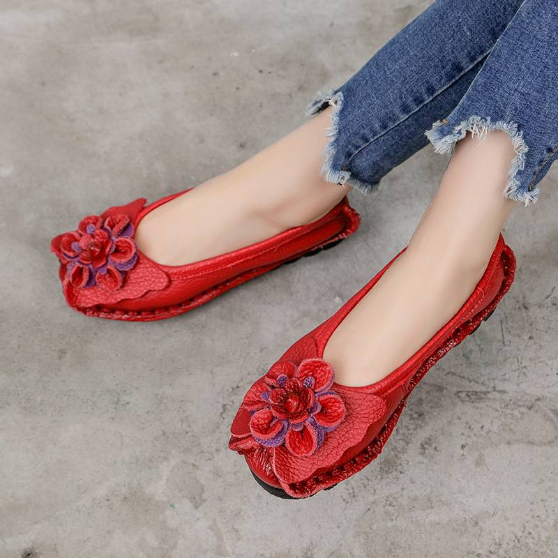 Retro personality, ethnic style, comfortable leather soft sole women's shoes, bean shoes, shallow mouth, pure handmade single shoes for women_voghion.com