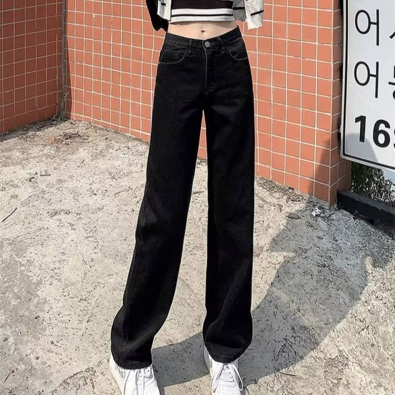 Abbigliamento da donna Jeans a gamba larga a vita alta per l'estate Slim Lunghezza pavimento Dritto Versatile Stile retrò Drappeggiato_voghion.com