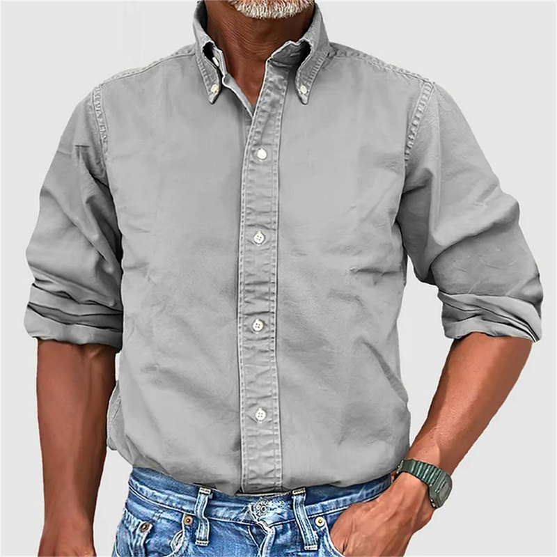 Chemises à manches longues à simple boutonnage de couleur unie pour hommes de la mode européenne-américaine printemps 2025 S-5XL_voghion.com
