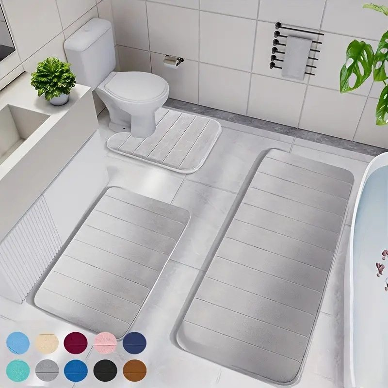 Ensemble de tapis de salle de bain matelassés - Tapis en molleton corail super absorbants (antidérapants, séchage rapide, lavables en machine, 24" x 16")_voghion.com
