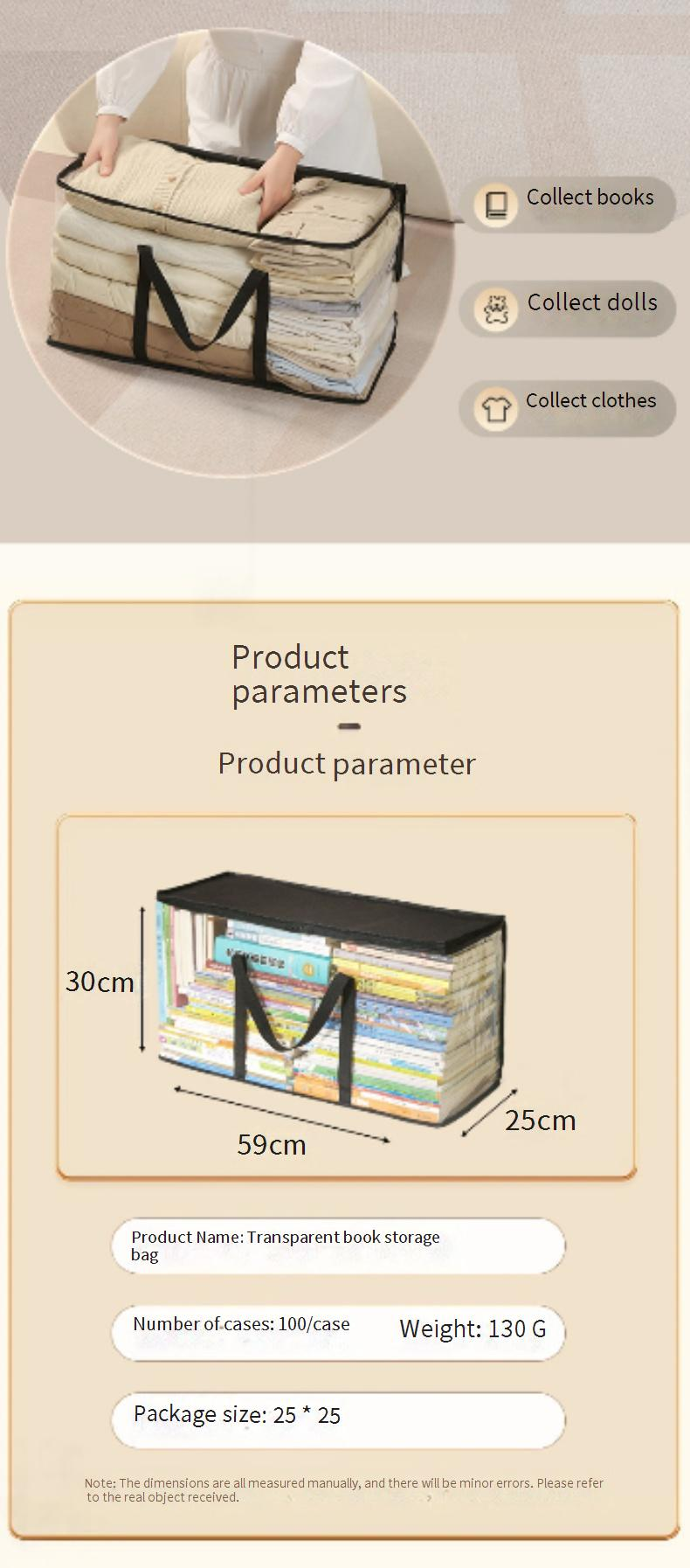 See-Through Storage Bag - Large Capacity Dustproof Organizer For School Books & Supplies With Carry Handle_voghion.com