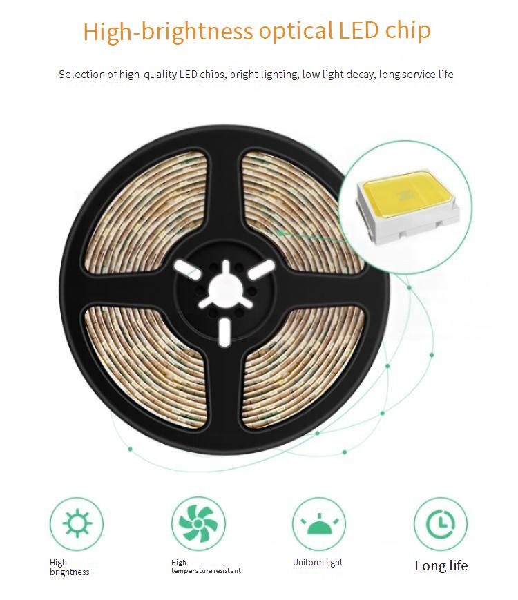 Slimme LED-stripverlichting met bewegingssensor voor kledingkasten en kasten, USB-aangedreven 5V laagspanning waterdichte 2835 LED-lichtbalk, 60 LED's/m, wit/warm licht_voghion.com