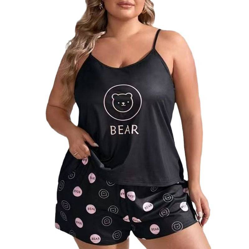 Pyjama décontracté grande taille pour femme - Débardeur et short sans manches à imprimé anime - Tissu en soie douce et laiteuse - Haute élasticité_voghion.com