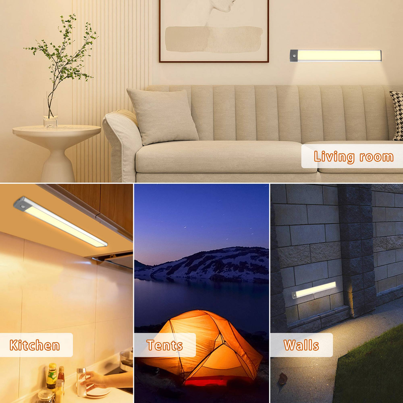 Lampe de placard à détecteur de mouvement 12,7 pouces, 54 LED chaudes, rechargeable sans fil (lot de 1)_voghion.com