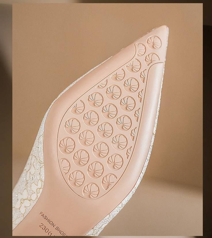 760 6 New Light Luxury Lace High Heels Women's Design Niche Temperament Pointed Stiletto Single Shoes_voghion.com