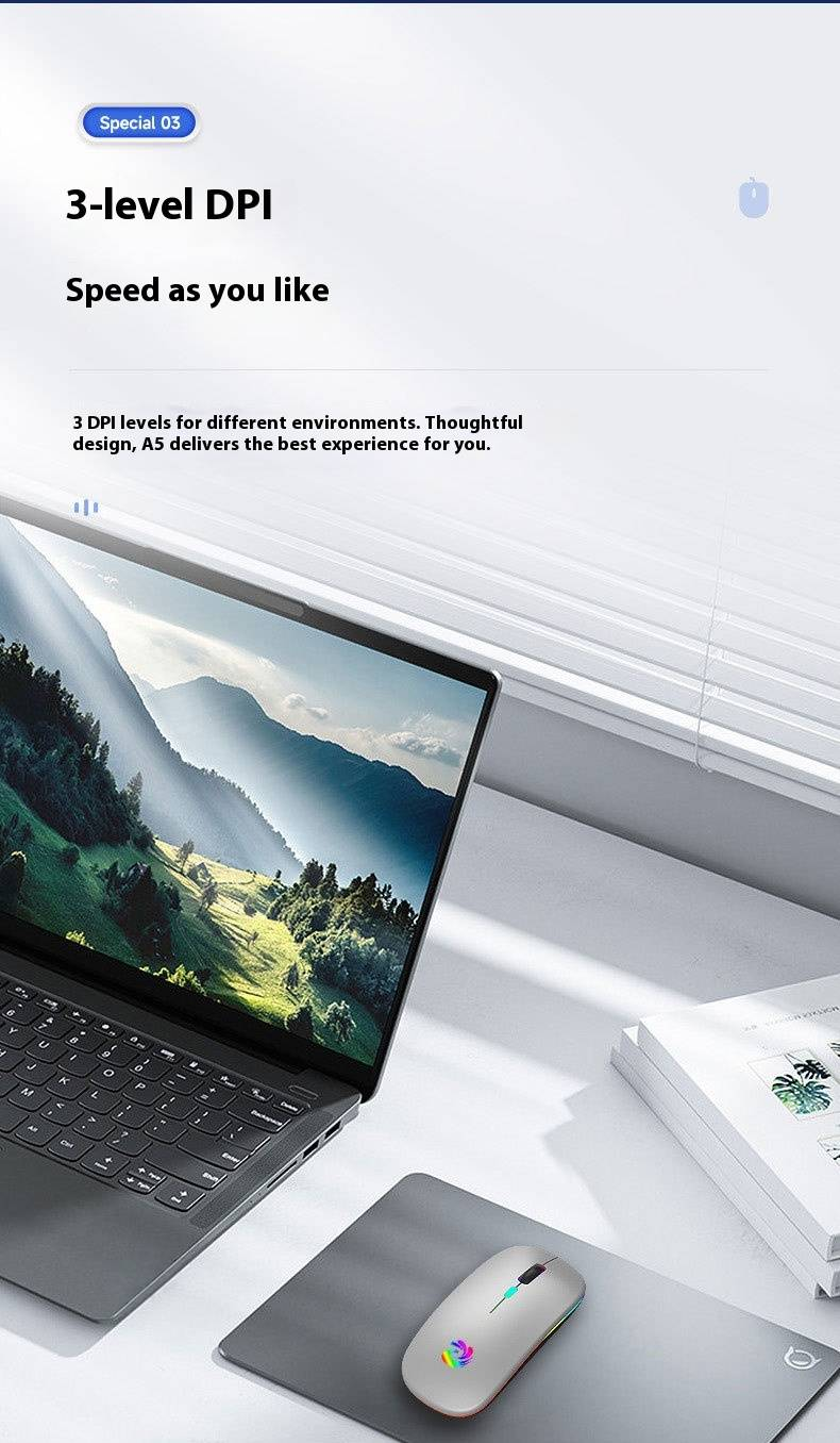Ratón inalámbrico Bluetooth 5.0 de modo dual: clic silencioso, diseño ergonómico, 1600 DPI ajustable para portátil, tableta y teléfono inteligente._voghion.com