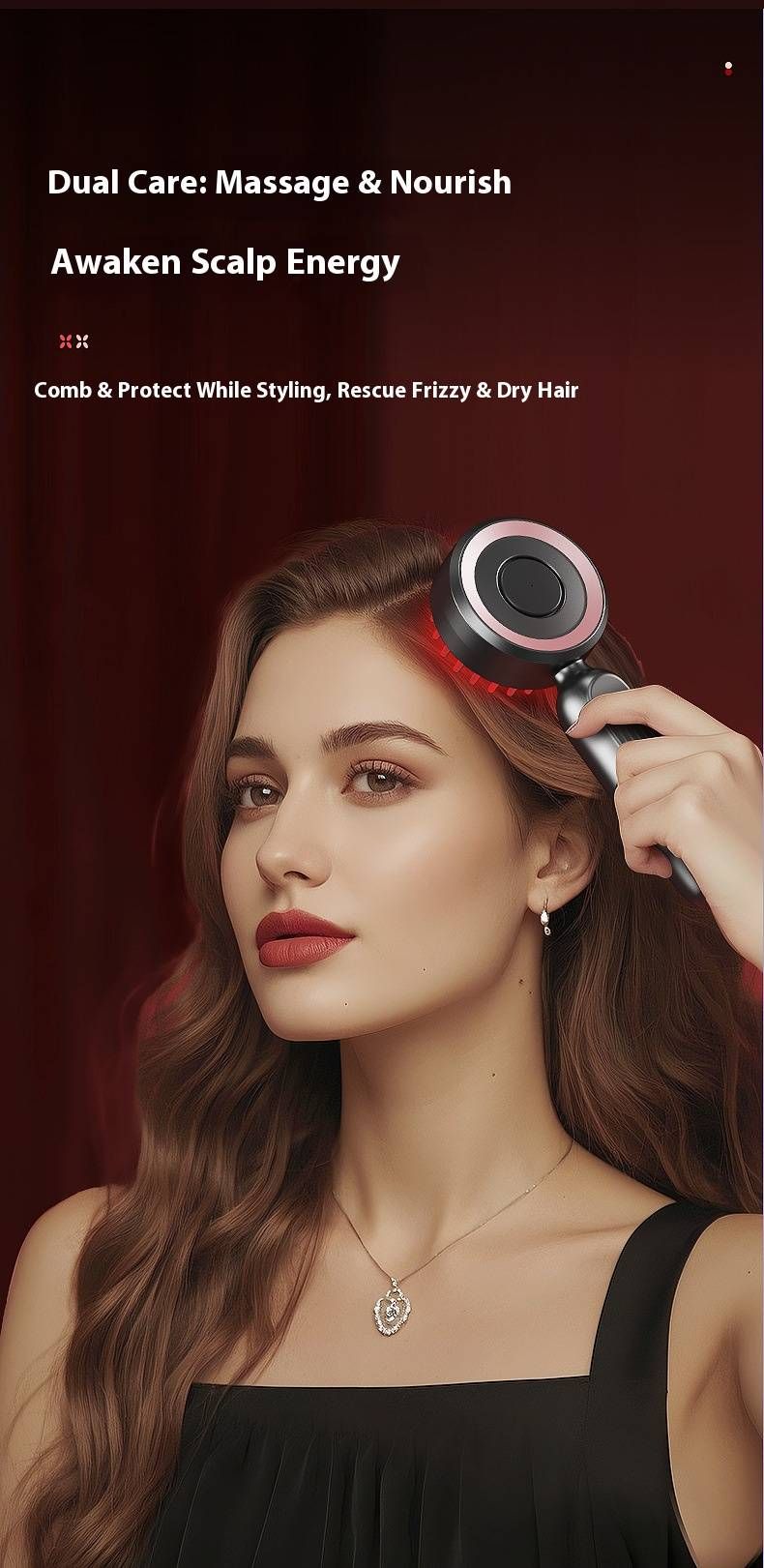 Massageador elétrico de couro cabeludo com luz vermelha – Pente vibratório para crescimento capilar com 3 velocidades, amassador e aplicação medicinal para cuidados com os cabelos saudáveis_voghion.com
