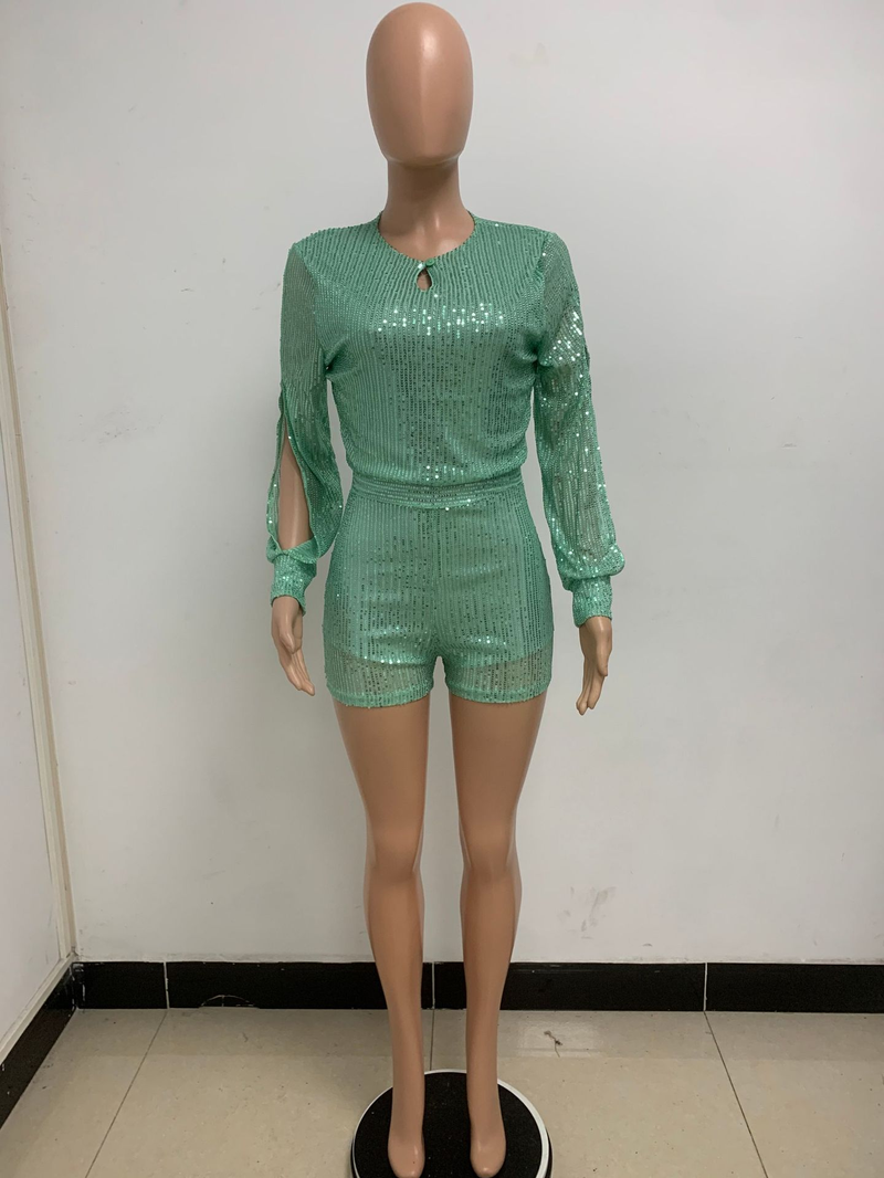 Damkläder jumpsuit mode smal långärmad slits paljettjumpsuit_voghion.com