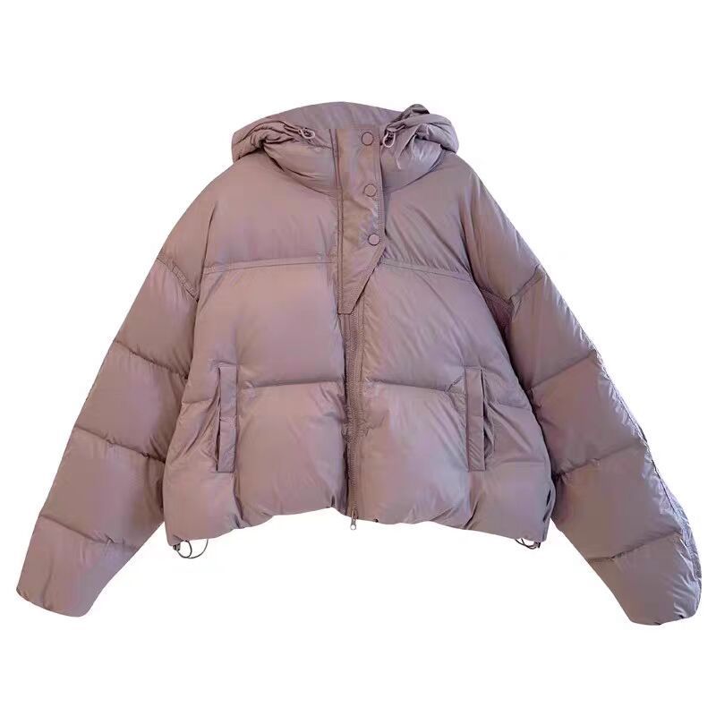 Women's Short Puffer Jacket With White Duck Down, Oversized Winter Coat For Petite, Korean Style Hooded Warm Outerwear_voghion.com