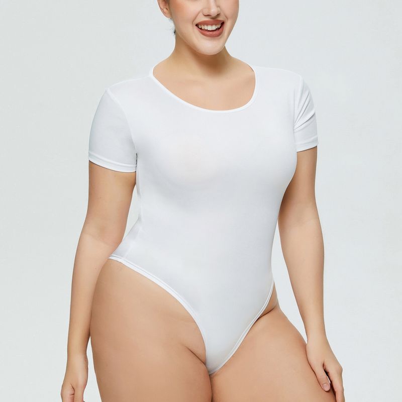 Body da donna taglie forti, tutto in uno, scollo rotondo, slip a maniche corte_voghion.com