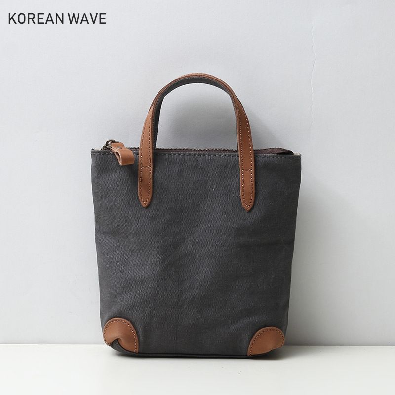 Casual Mini Canvas Women's With Genuine Leather Zipper Phone Single Shoulder Crossbody Artistic Small Square Bag_voghion.com