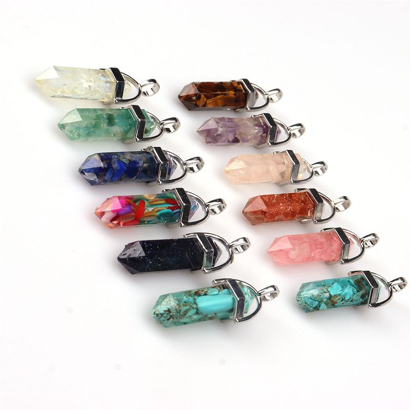 Halskette mit sechseckigem, spitzem Kristallanhänger – natürlicher Amethyst, Rosenquarz, Tigerauge und mehr – Yoga-Pendel_voghion.com