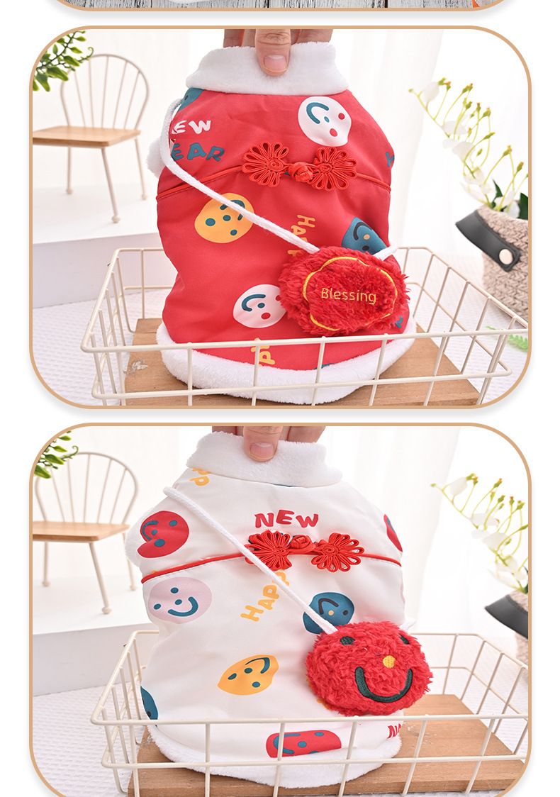 I produttori forniscono vestiti per cani con faccina sorridente per capodanno, vestiti per cuccioli, Teddy Corgi, vestiti in pile polare per animali domestici_voghion.com