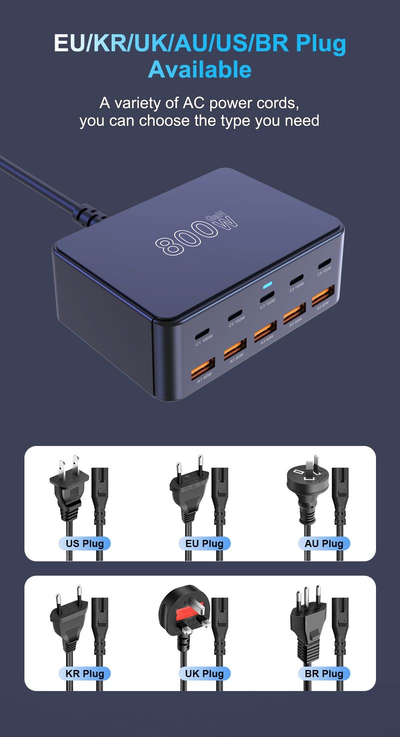800W GAN Ladegerät Desktop 10 Ports USB Typ C PD Schnelle Ladestation Für IPhone 16 15 14 Samsung S24 Xiaomi laptop_voghion.com