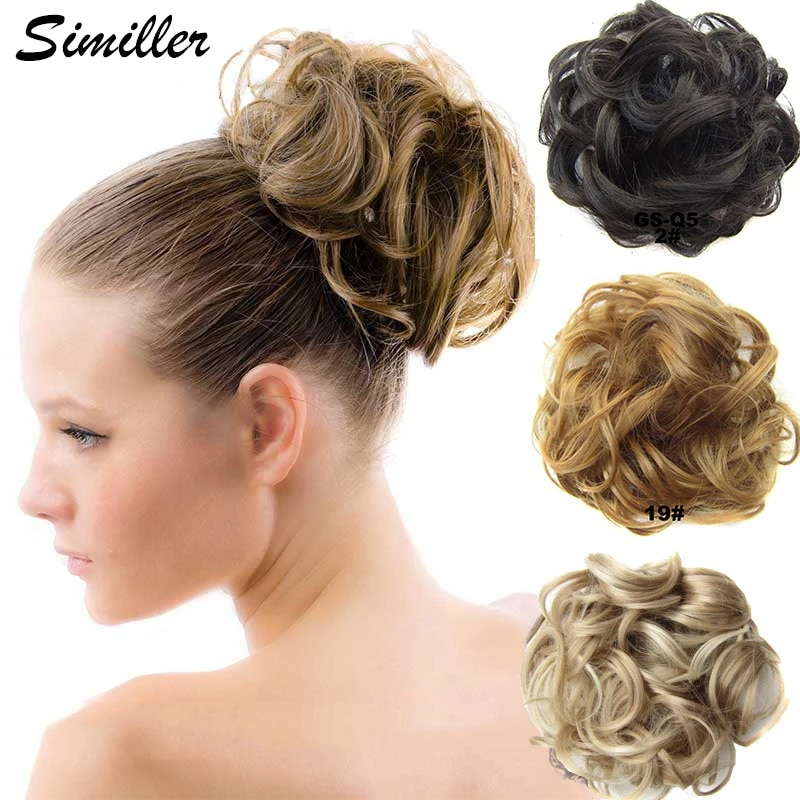 Similler Synthetic Bun Chignon Ladies Ponytail Hair Extension Elastic Wave Curly Hairpieces Scrunchie Wrap_voghion.com