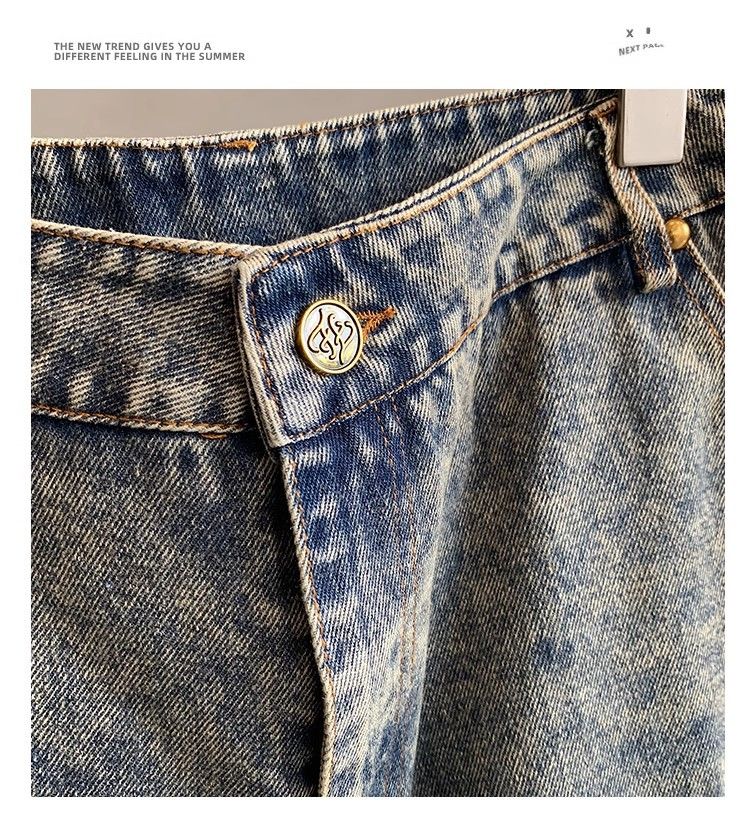 Pantaloncini in denim strappati da uomo, stile retrò, larghi e versatili, da strada_voghion.com
