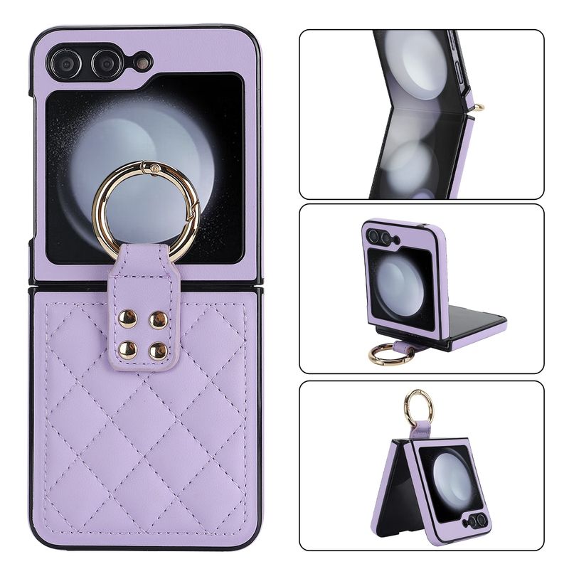 Applicable to Samsung ZFlip6 mobile phone case, rhombus ring, small fragrant wind folding protective case, zflip5/4 leather case, high-end._voghion.com
