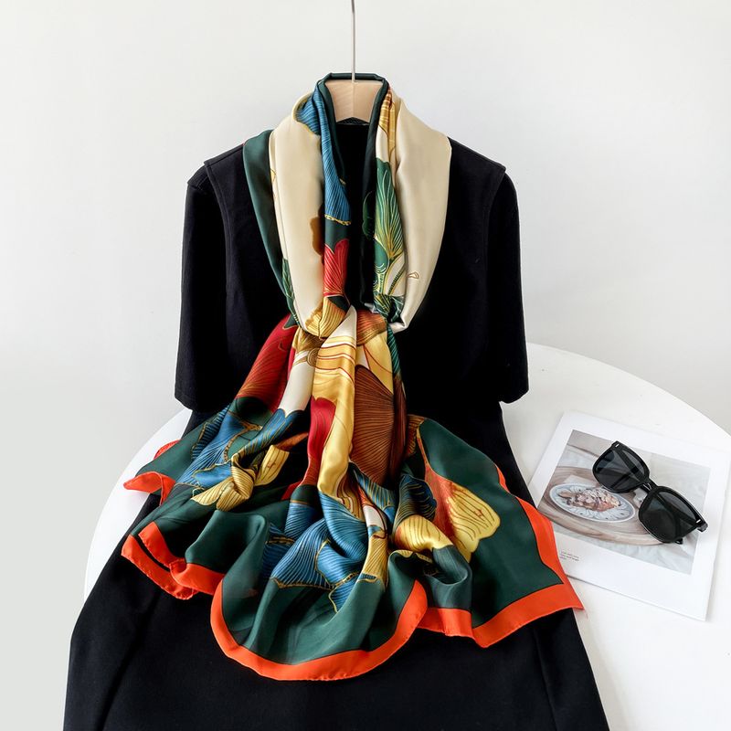 Frühling und Sommer mittlere Länge mit Ginkgo-Design Simulation Seide, schöne Landschaft Satin, High-End-Textur Schal,_voghion.com