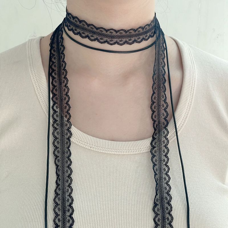 Krajková stuha skládané oblečení hierarchický design krajková stuha tenká úzká dámská jarní a letní univerzální klíční kost krční pásek hedvábný šátek náhrdelník_voghion.com