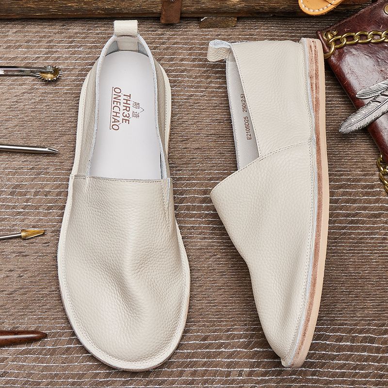 Sommer-Fischerschuhe, handgenähte Halbschuhe aus echtem Leder für Herren, chinesische Ein-Fuß-Lazy-Schuhe mit weicher Sohle E25_voghion.com