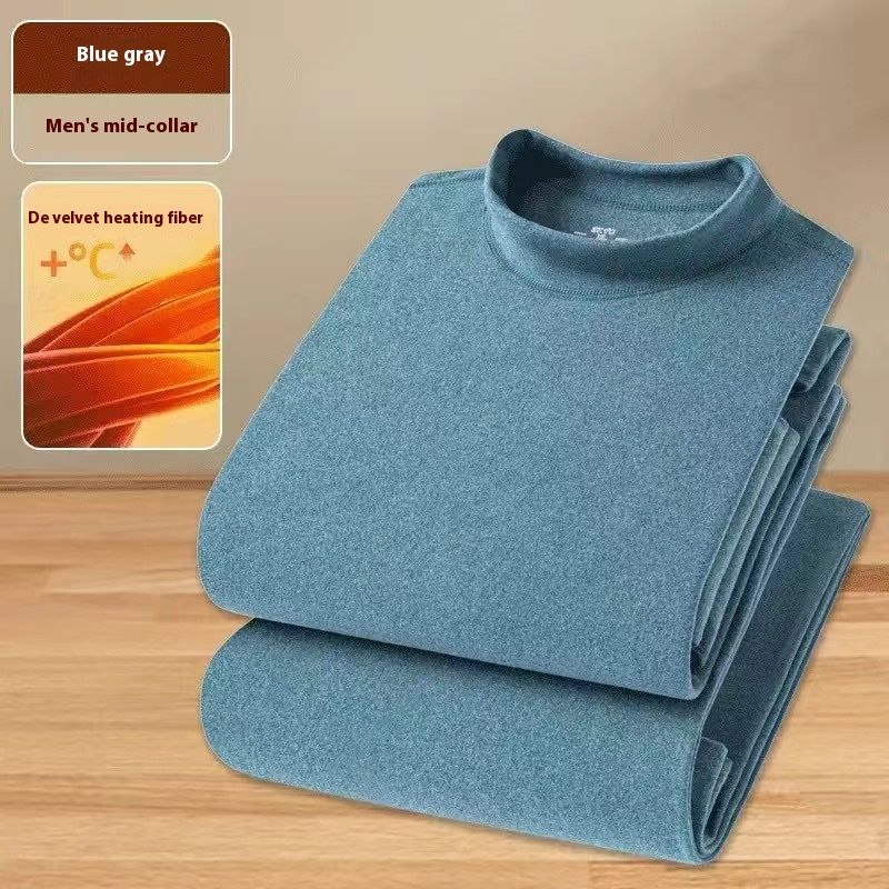 Ensemble de sous-vêtements thermiques pour hommes De Rong 2024, vêtements résistants à la chaleur à col moyen, shorts d'automne avec velours antibactérien_voghion.com