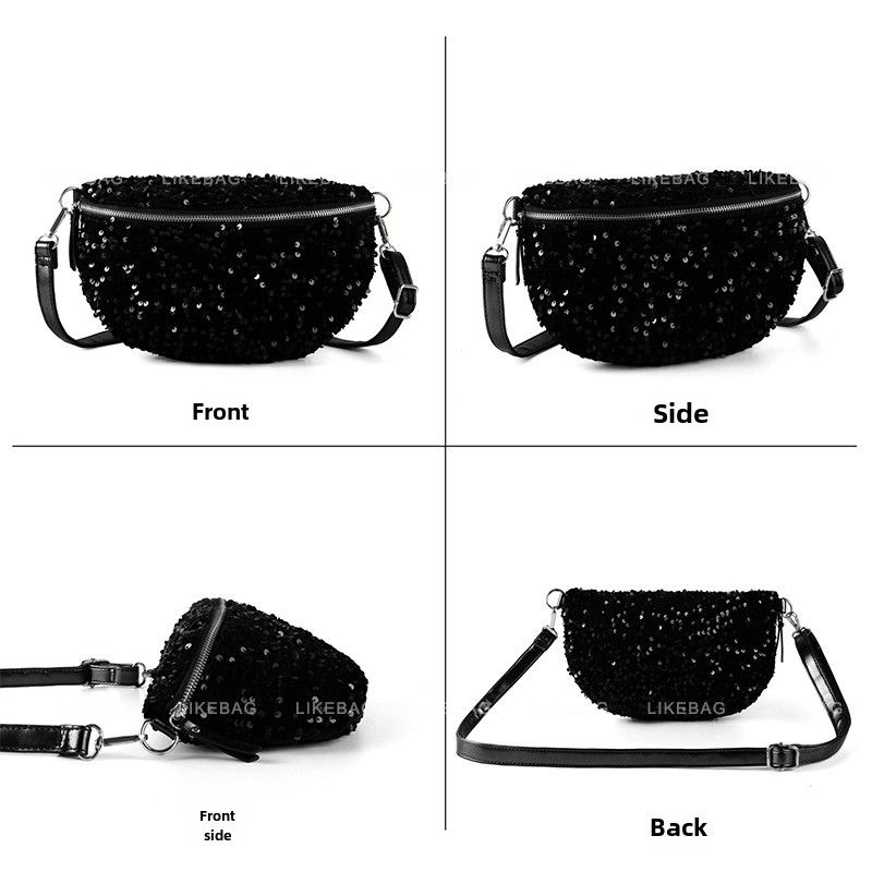 Women's Shoulder Bag, Chest Bag Waist Bag Fashionable Evening Style Sequin Bag Versatile Commuting Large Capacity Messenger Bag For Women_voghion.com