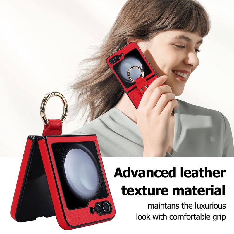 Applicable to Samsung ZFlip6 mobile phone case, rhombus ring, small fragrant wind folding protective case, zflip5/4 leather case, high-end._voghion.com