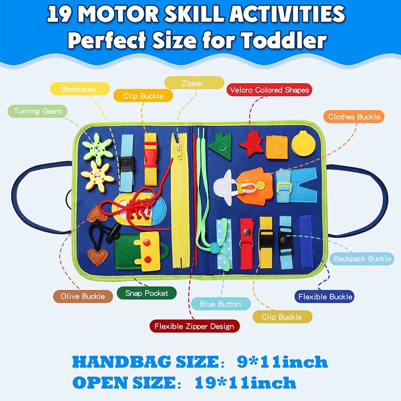 Tablero de actividades sensoriales Montessori Toys Busy Board para desarrollar habilidades motoras, tablero de aprendizaje para niños pequeños_voghion.com