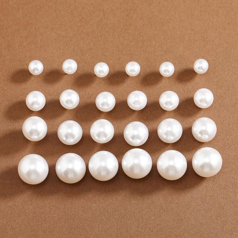 European Korean Style Simple Classic Versatile Large And Small Size Row Earrings 12 Pairs Pearl Set For Women_voghion.com