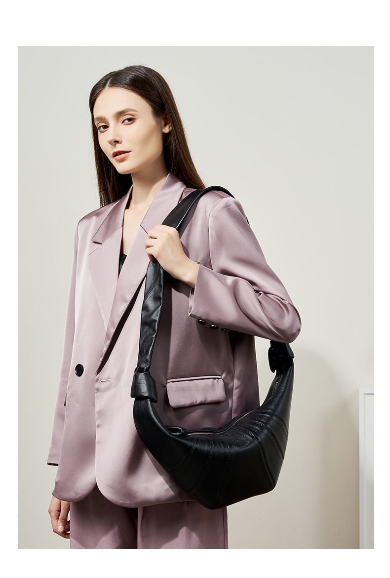Minimalistischer Oberschicht-Lammfell-Diagonalkreuz-Kuhhorn-Dutt aus echtem Leder mit Lazy Feeling für Damen_voghion.com