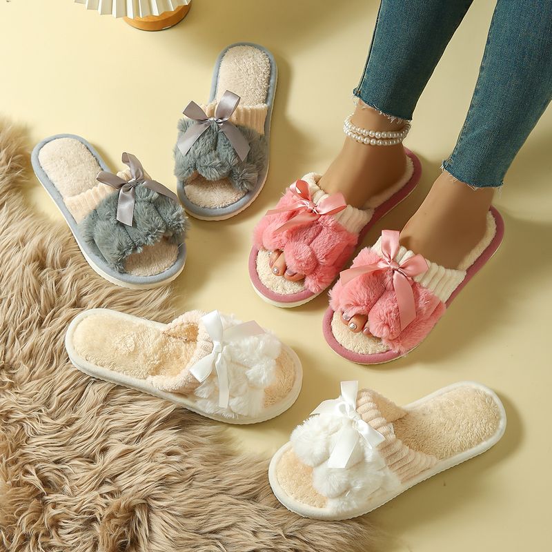 Chaussons plats Zees EVA Foreign Trade pour femmes, style décontracté, en coton, avec nœud papillon, antidérapants et tendance._voghion.com